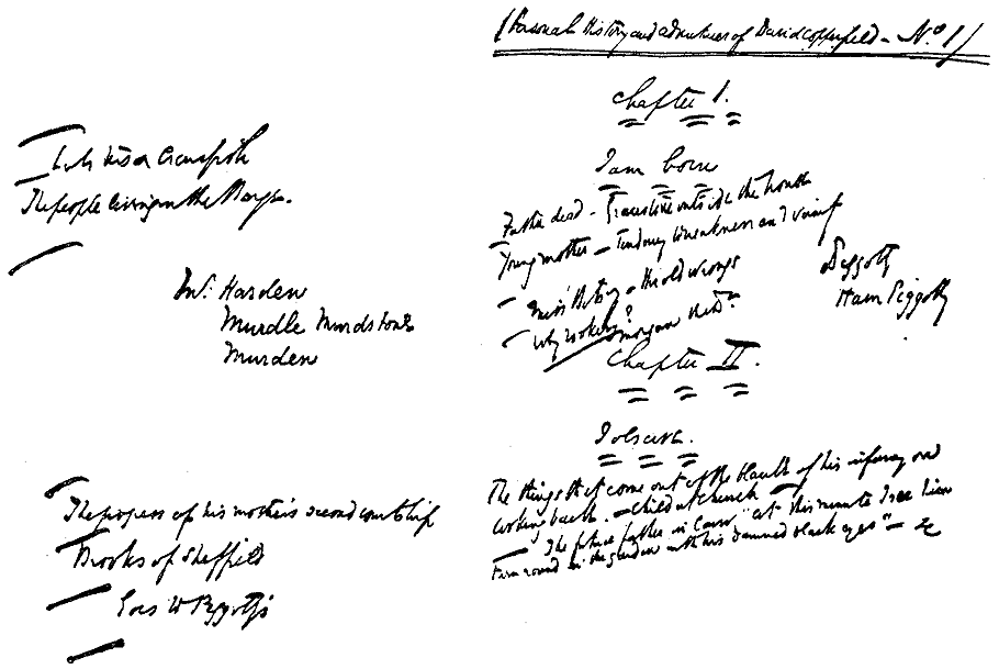 Facsimile des Entwurfs für das erste Heft von David Copperfield