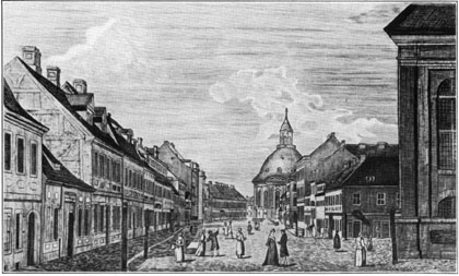 Mauerstraße mit Dreifaltigkeitskirche zu Gutzkows Knabenzeit