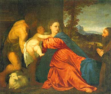 Tizian-Schule, Maria mit dem Kind, Johannes dem Täufer und einem Stifter