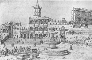 Der Petersplatz im 16. Jahrhundert, Zeichnung von Märten van Heemskerck