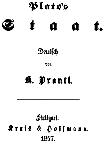 Plato's Staat, Stuttgart 1857