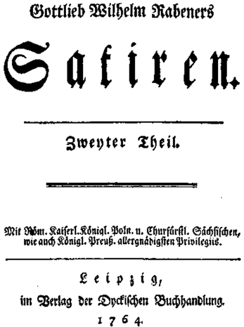 Gottlieb Wilhelm Rabeners Satiren. Zweyter Theil.