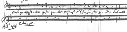 Ausschnitt aus Mozarts Notierungen: Die Entführung aus dem Serail